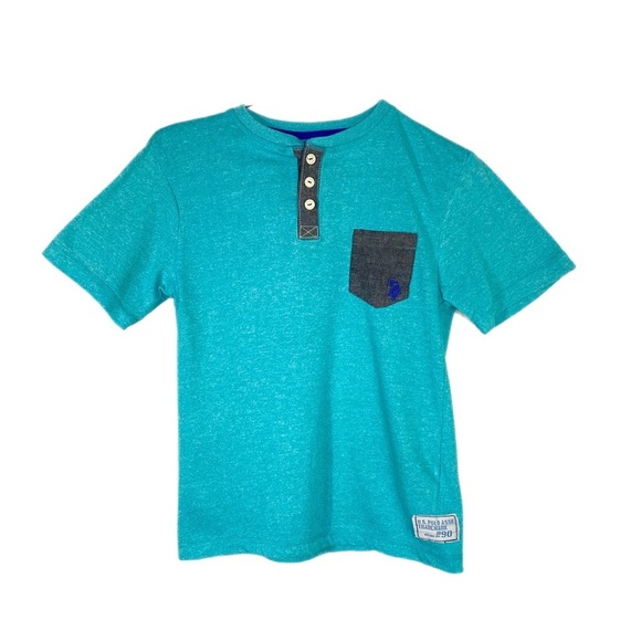 U.S. Polo Assn. Boys Turquoise Pocket Front Henley Tee - Picture 1 of 6